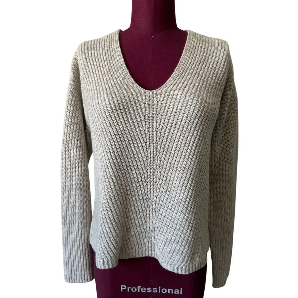 Marine Layer‎ Sweater Elisa V neck Cream Oatmeal Large